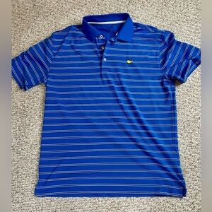 Masters Tech Blue Stripe Golf Polo Shirt Men’s Large Augusta National Logo EUC